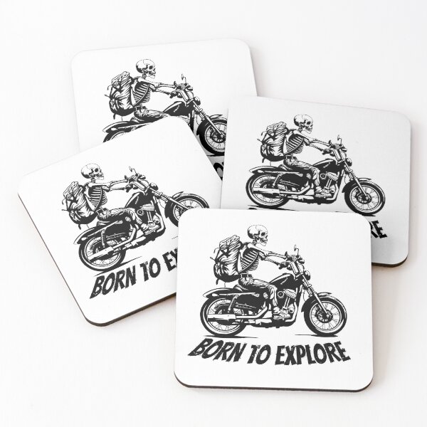 Item preview, BORN TO EXPLORE : Skeleton carrying a backpack riding a motorcycle designed and sold by MUJU-pixel.