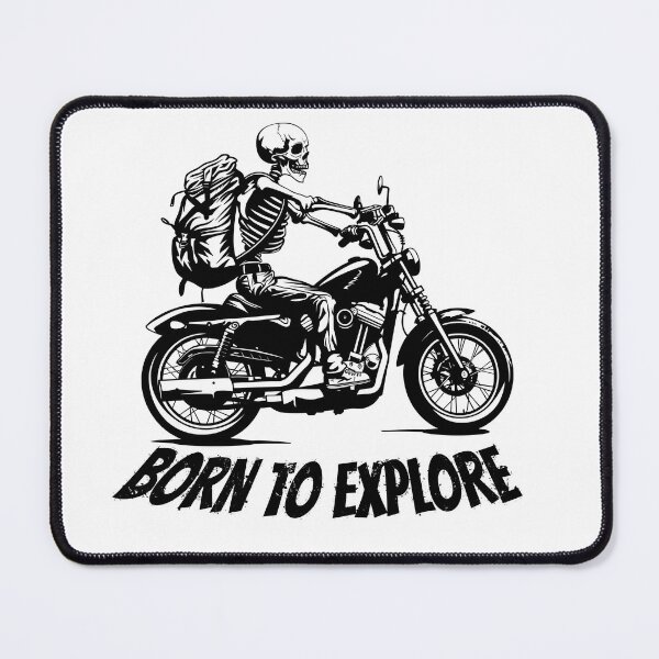 Item preview, BORN TO EXPLORE : Skeleton carrying a backpack riding a motorcycle designed and sold by MUJU-pixel.
