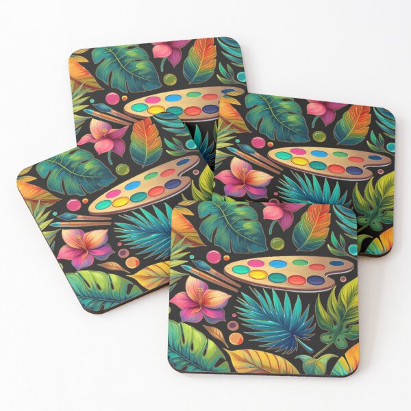 Item preview, Paint Brush And Palette, for artist,  palette colors, Tropical Flowers,for plant lovers,  tropical leaf, jungle designed and sold by Printed Mistakes.