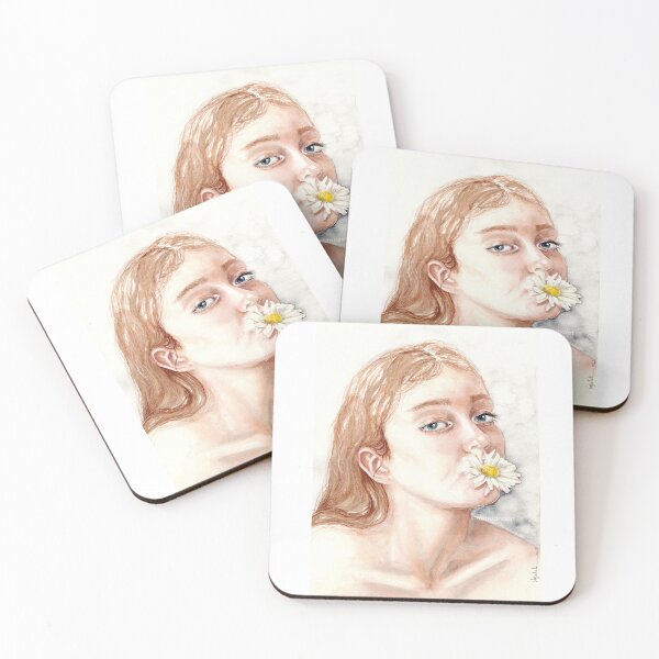 Item preview, 'girl & daisy flower' - watercolour painting, female portrait  designed and sold by sarahkianaart.