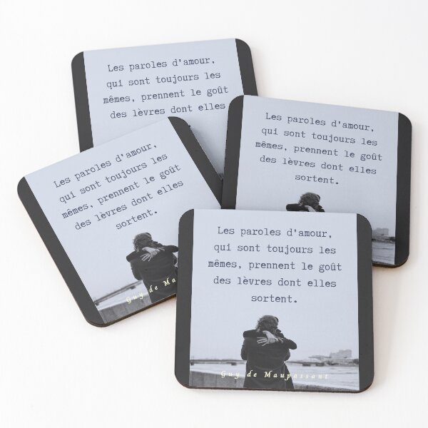 Item preview, Guy de Maupassant portrait and quote: Les paroles d'amour, qui sont toujours les mêmes, prennent le goût des lèvres dont elles sortent. designed and sold by artbleed.