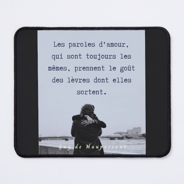 Item preview, Guy de Maupassant portrait and quote: Les paroles d'amour, qui sont toujours les mêmes, prennent le goût des lèvres dont elles sortent. designed and sold by artbleed.