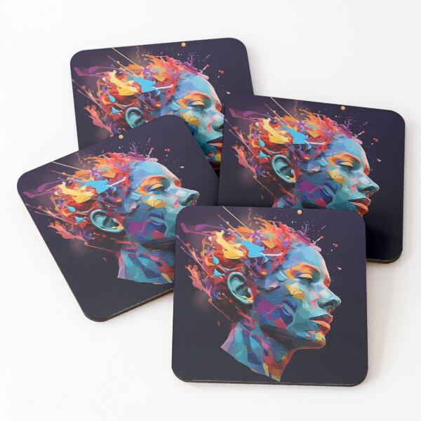 Item preview, Abstract Human Head Profile with Vibrant Colors and Geometric Shapes in Cosmic Digital Art designed and sold by PTDigitalDesign.