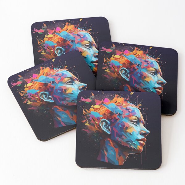 Item preview, Abstract Human Head Profile with Vibrant Colors and Geometric Shapes in Cosmic Digital Art designed and sold by PTDigitalDesign.