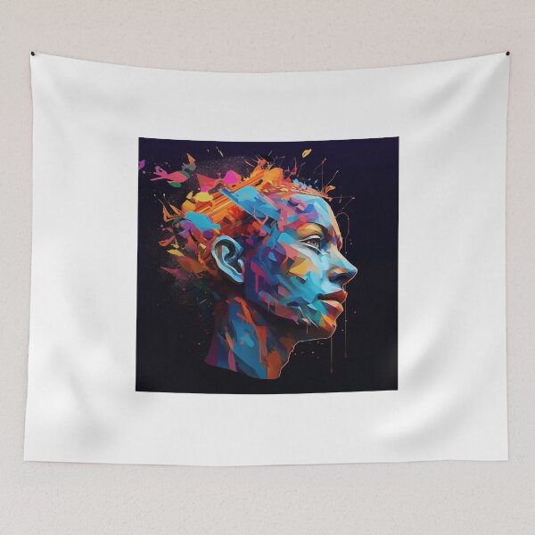 Item preview, Abstract Human Head Profile with Vibrant Colors and Geometric Shapes in Cosmic Digital Art designed and sold by PTDigitalDesign.