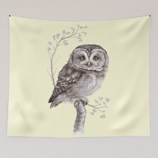Item preview, adorable owl perched gracefully on a slender tree branch. designed and sold by 123ks.