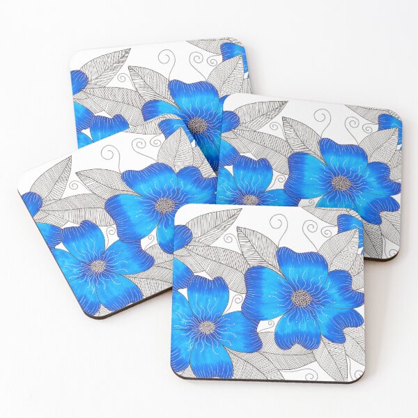Item preview, Blue Forget me nots with ink leaves designed and sold by Handmadebyjessm.