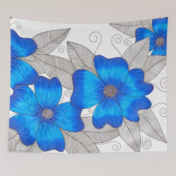 Item preview, Blue Forget me nots with ink leaves designed and sold by Handmadebyjessm.