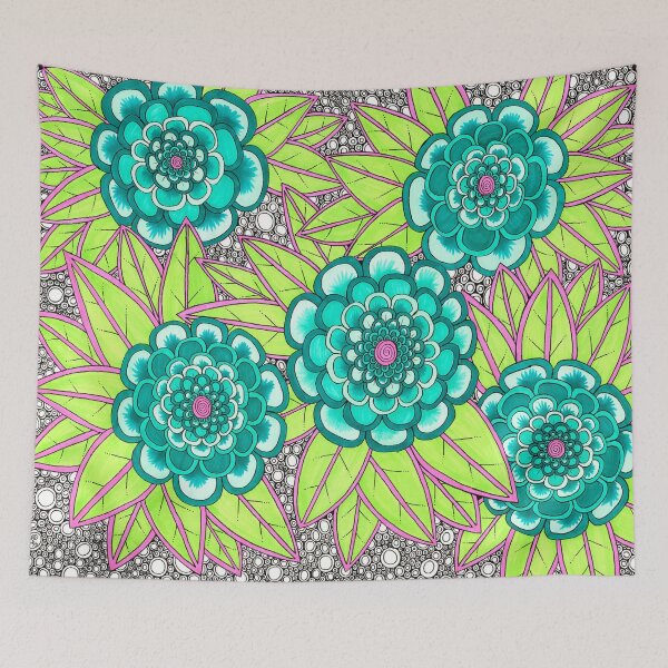 Artikelvorschau, Blaugrüne Zinnienblüten entworfen und verkauft von Handmadebyjessm.