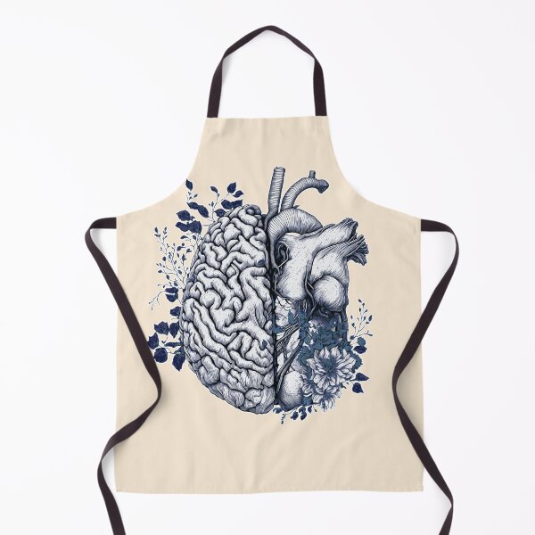 Item preview, half brain half heart, blue navy drawing, brain or heart and feeling, human heart and brain botanical style designed and sold by Collagedream.