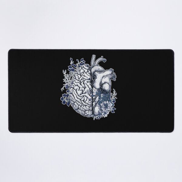 Item preview, half brain half heart, blue navy drawing, brain or heart and feeling, human heart and brain botanical style designed and sold by Collagedream.