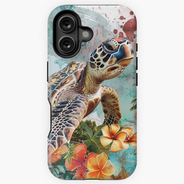 Vista previa del artículo con la obra «Tortuga marina tropical en la playa con flores», diseñado y vendido por Inktown.
