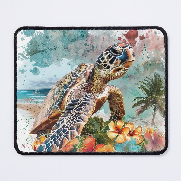 Item preview, Tropical sea turtle on beach with flowers designed and sold by Inktown.