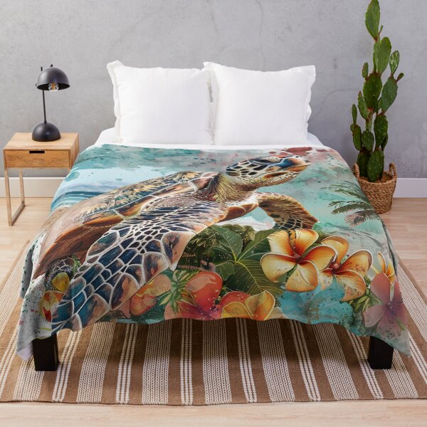 Item preview, Tropical sea turtle on beach with flowers designed and sold by Inktown.