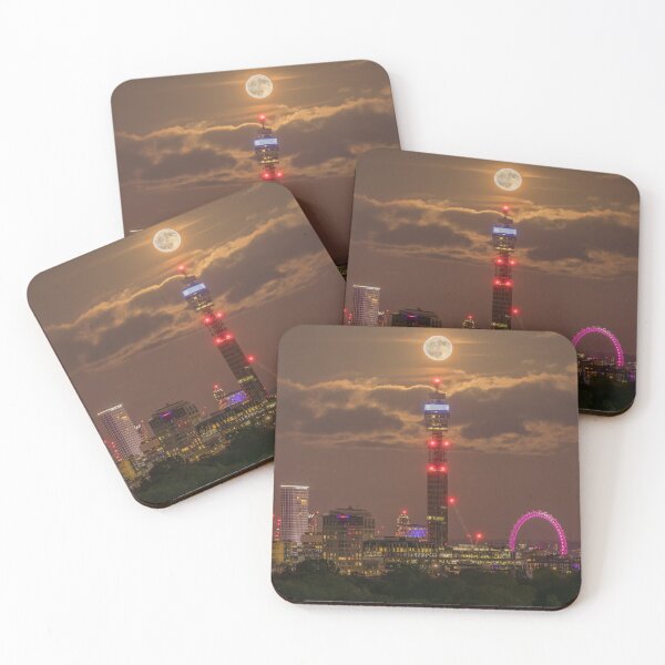 Item preview, Full moon rising over London City Night Skyline - Landscape Orientation designed and sold by henrytangphotos.