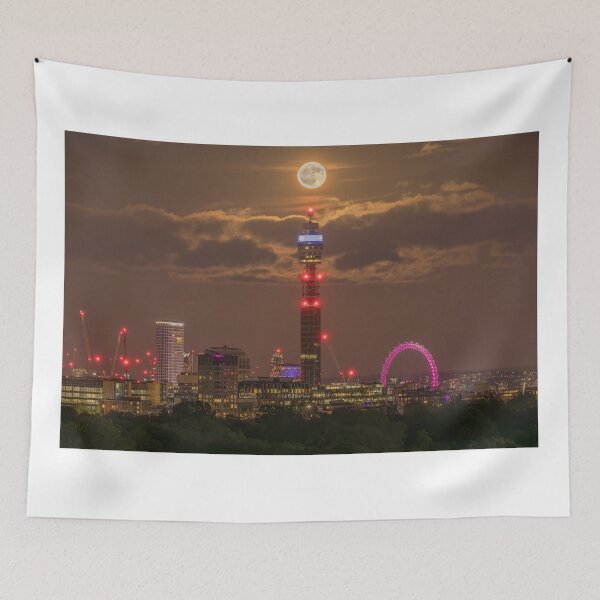 Item preview, Full moon rising over London City Night Skyline - Landscape Orientation designed and sold by henrytangphotos.