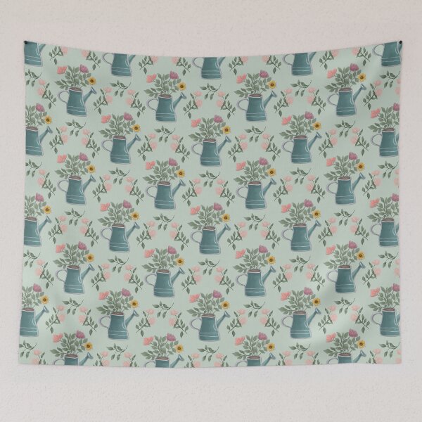 Item preview, Watering Can with lovely wildflowers and leaf branches designed and sold by JasmineGDesigns.