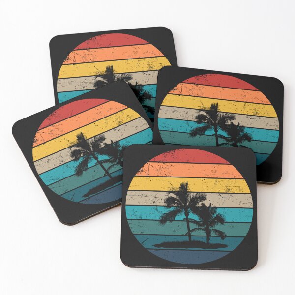 Item preview, Retro Sunset Beach with Palm Trees  designed and sold by Dyrk Wyst Redbubble Shop.