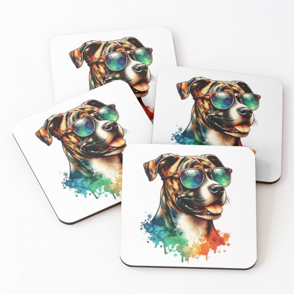 Item preview, Watercolor Treeing Tennessee Brindle Dog Wearing Sunglasses designed and sold by TheAnimalZ00.