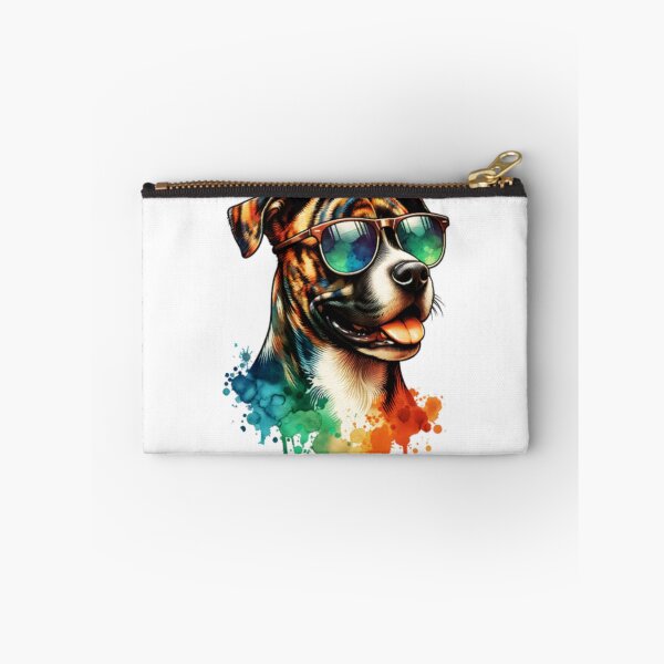 Item preview, Watercolor Treeing Tennessee Brindle Dog Wearing Sunglasses designed and sold by TheAnimalZ00.
