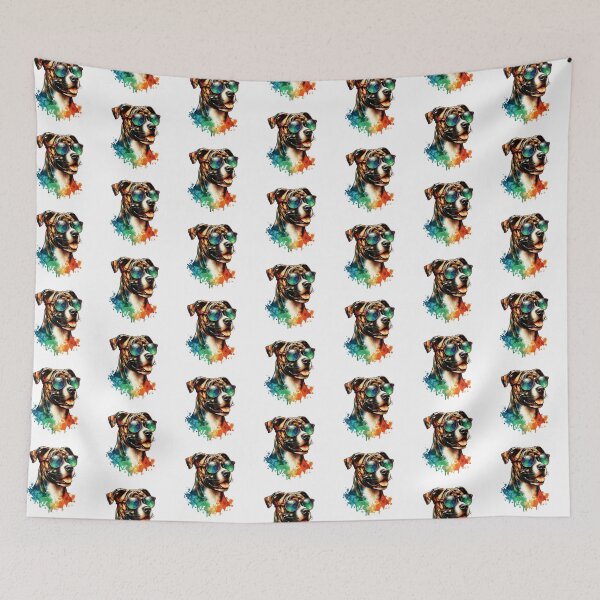 Item preview, Watercolor Treeing Tennessee Brindle Dog Wearing Sunglasses designed and sold by TheAnimalZ00.