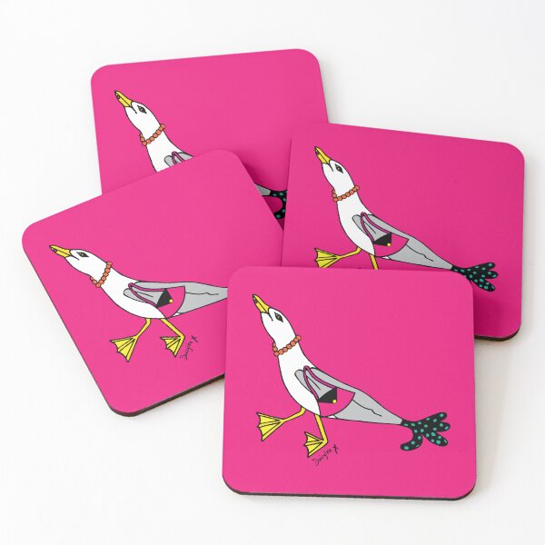 Item preview, Lucy Sassy Seagull Cork Drinks Coasters / Coaster Set (x4 coasters) [SS145] designed and sold by DLDesignHouse.