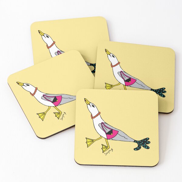 Item preview, Lucy Sassy Seagull Cork Drinks Coasters / Coaster Set (x4 coasters) [SS146] designed and sold by DLDesignHouse.