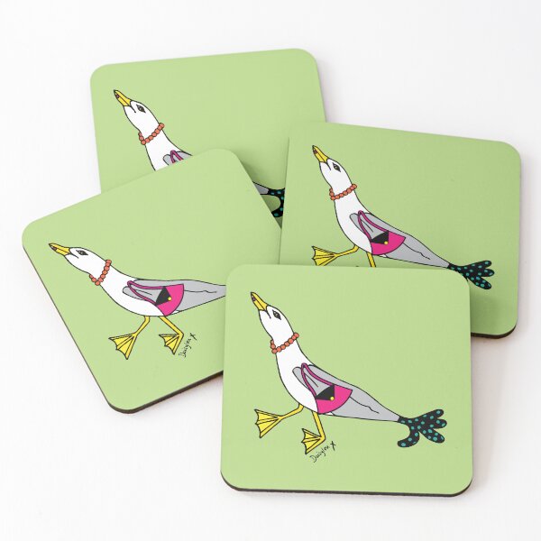 Item preview, Lucy Sassy Seagull Cork Drinks Coasters / Coaster Set (x4 coasters) [SS147] designed and sold by DLDesignHouse.