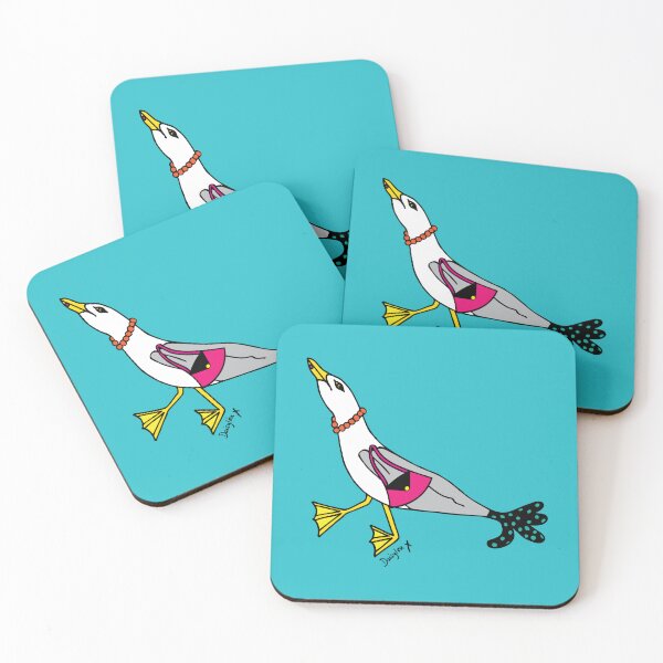 Item preview, Lucy Sassy Seagull Cork Drinks Coasters / Coaster Set (x4 coasters) [SS148] designed and sold by DLDesignHouse.