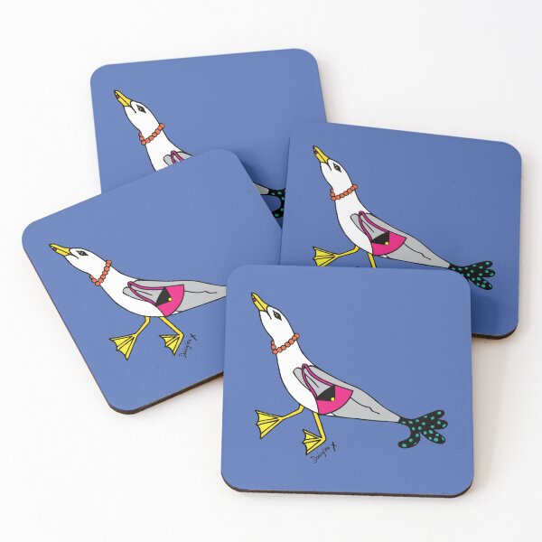 Item preview, Lucy Sassy Seagull Cork Drinks Coasters / Coaster Set (x4 coasters) [SS149] designed and sold by DLDesignHouse.