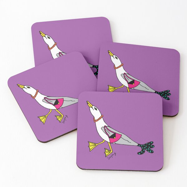 Item preview, Lucy Sassy Seagull Cork Drinks Coasters / Coaster Set (x4 coasters) [SS150] designed and sold by DLDesignHouse.