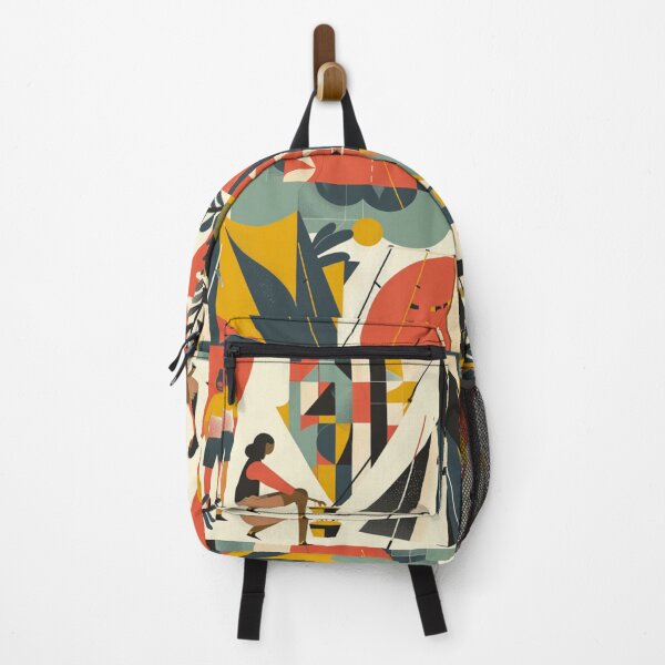 Item preview, Campers setting up tents geometric patterns Active Outdoors Inspired Art designed and sold by CDC40.