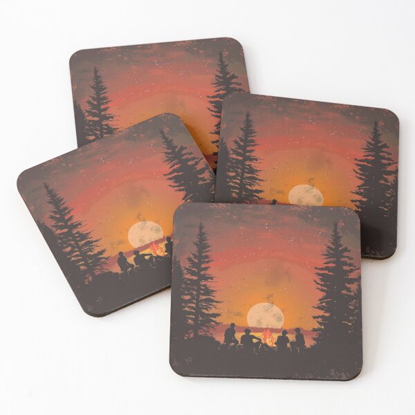 Item preview, Campers sunset gradient backdrop around campfire Active Outdoors Inspired Art designed and sold by CDC40.