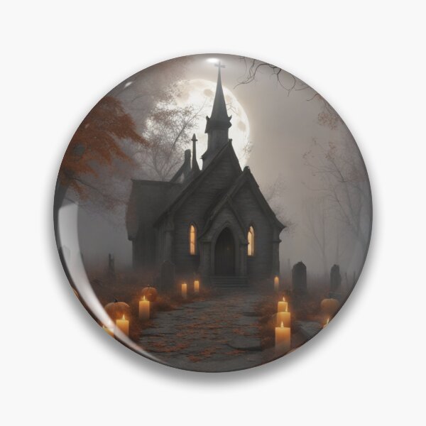 Item preview, Haunted Church & Graveyard Full Moon Halloween Scene designed and sold by EnchantedVista.