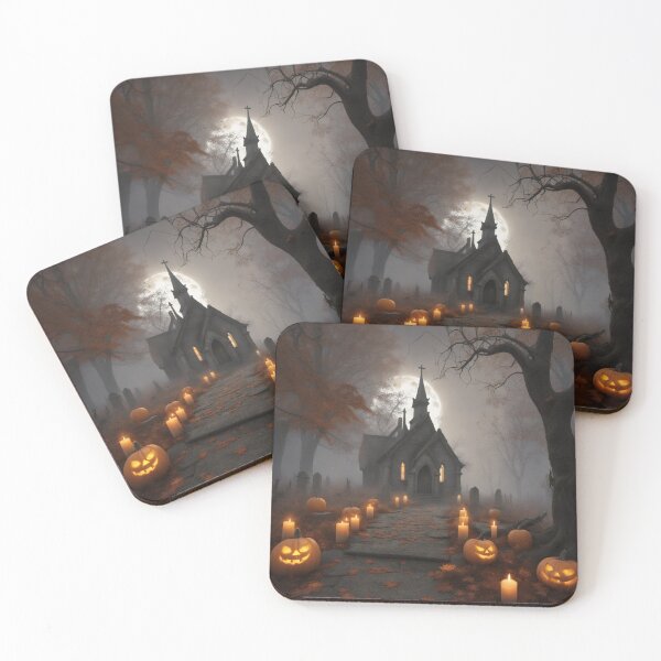 Item preview, Haunted Church & Graveyard Full Moon Halloween Scene designed and sold by EnchantedVista.