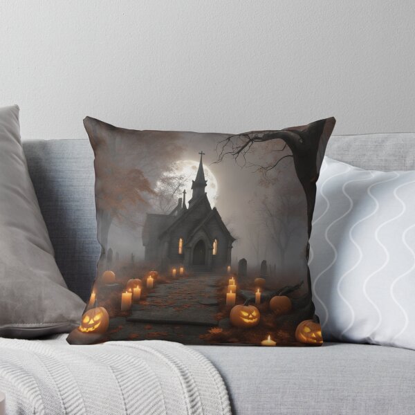 Item preview, Haunted Church & Graveyard Full Moon Halloween Scene designed and sold by EnchantedVista.