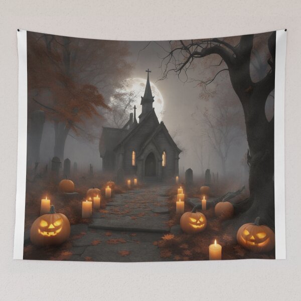 Item preview, Haunted Church & Graveyard Full Moon Halloween Scene designed and sold by EnchantedVista.