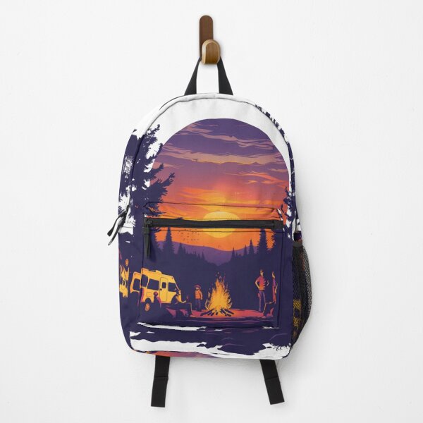 Item preview, Campers sunset gradient backdrop around campfire Active Outdoors Inspired Art designed and sold by CDC40.