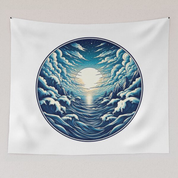 Item preview, Almighty Ocean with sun and blue waves  designed and sold by bouslama_shop  ⭐️⭐️⭐️⭐️⭐️.