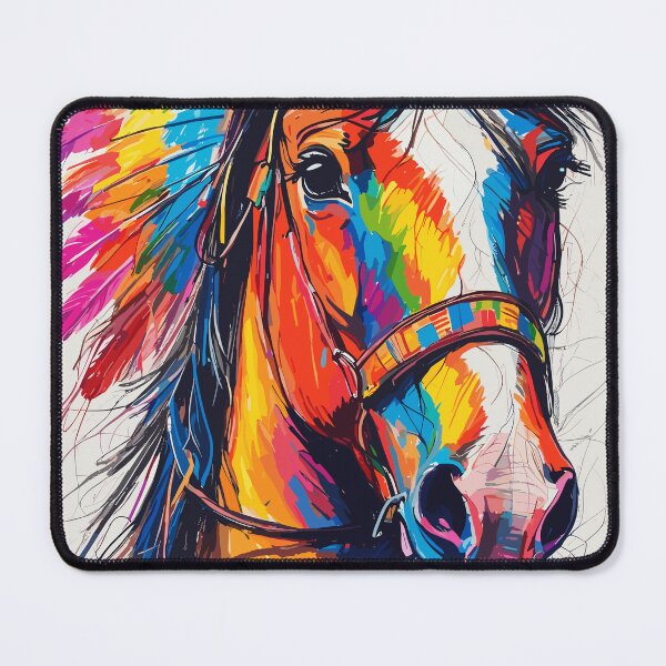 Item preview, painting of a horse with a colorful headdress and feathers designed and sold by Teemajestic.