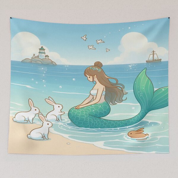 Item preview, Mermaid with Beach Bunnies designed and sold by ClearNight.