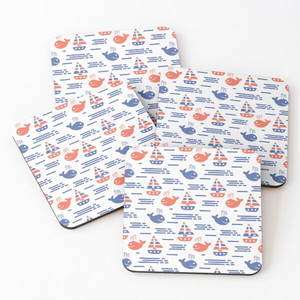 Item preview, Summer retro pattern with whales and sailboats in the sea designed and sold by Deepness2023.