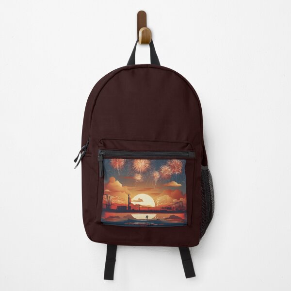 Item preview, setting sun with fireworks in the background designed and sold by artistry2024.