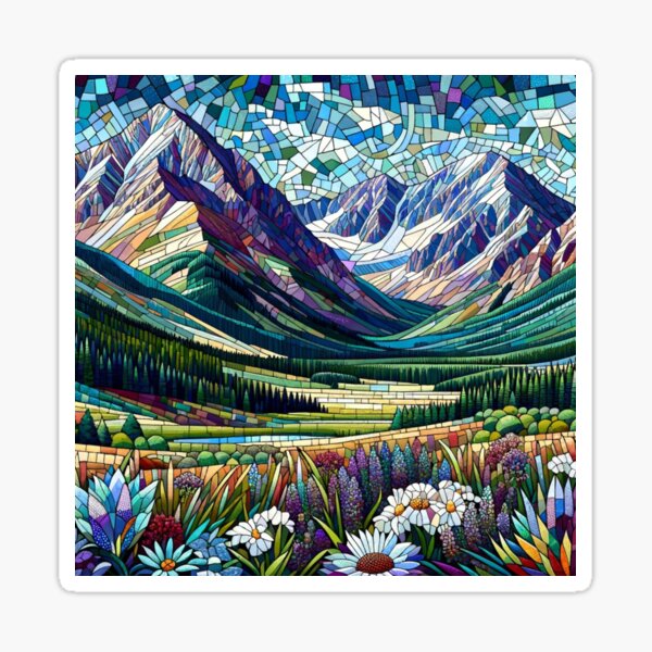 Aperçu de l'œuvre Paysage de montagne du Colorado en mosaïque vibrante - Art scénique coloré créée et vendue par Studio70Nine.