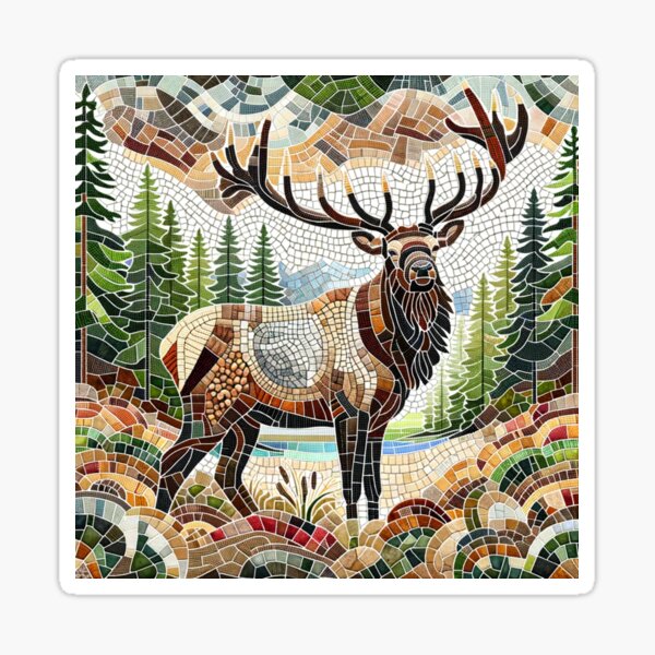 Item preview, Majestic Forest Elk Mosaic Art - Nature-Inspired Wall Decor designed and sold by Studio70Nine.