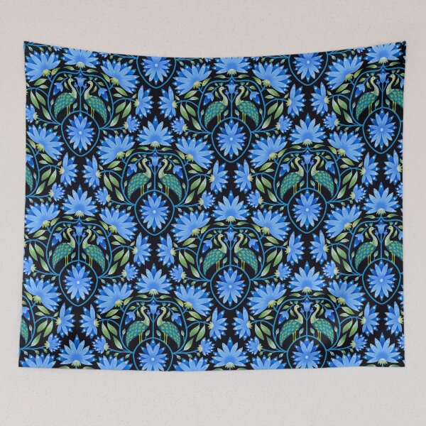 Item preview, Brilliant blue blooms with peacock indigo, midnight blue, green designed and sold by naomibroudo.
