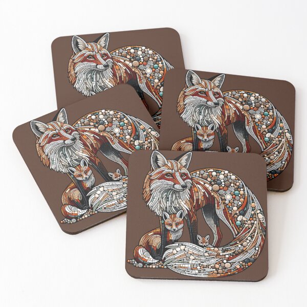 Item preview, Majestic Fox Family Mosaic Art - Vibrant Wildlife Wall Decor designed and sold by Studio70Nine.