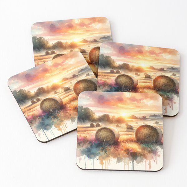 Item preview, Sunrise Hay Bales - Beautiful Watercolor designed and sold by DepictionDesign.