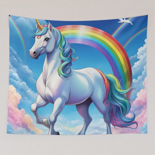Item preview, "Meet my enchanting rainbow unicorn: a majestic white horse adorned with hues of the rainbow, embodying grace and magic in every stride. designed and sold by Eandbeyond.