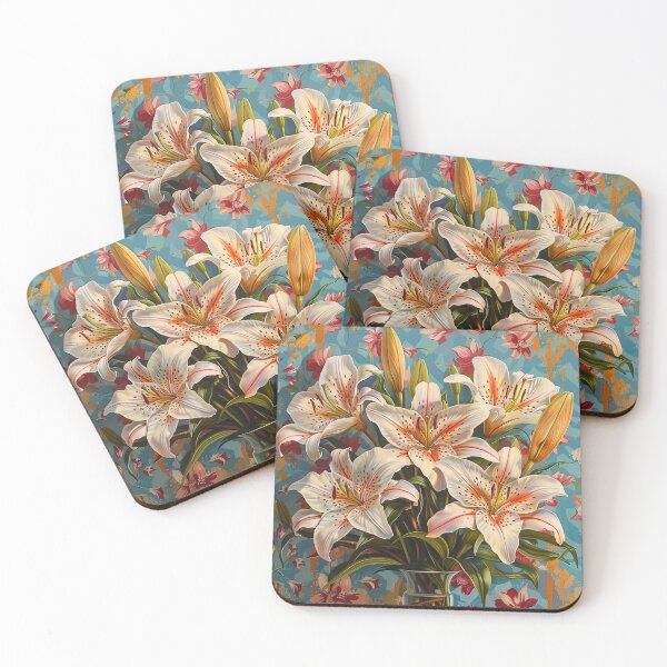 Item preview, White Lilies On Blue Floral Background designed and sold by HollywoodInked.